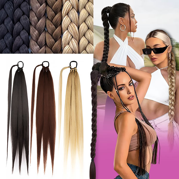 Extensión de cabello para trenza - 65 cm, resistente al calor, goma elástica | BRAIDELLA