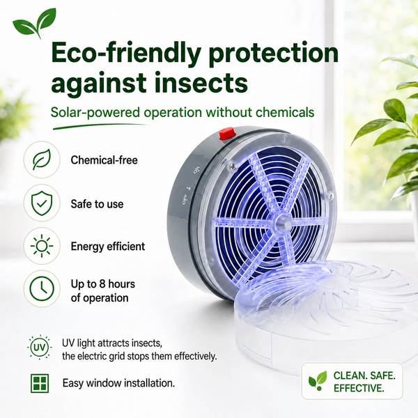 Eliminador de insectos solar para ventana - luz UV, 8 h de autonomía | BUZZORA
